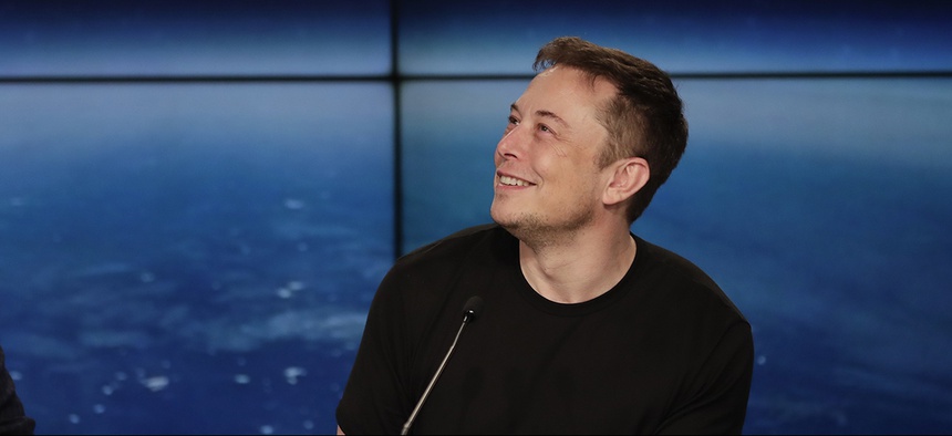 Elon Musk, founder, CEO, and lead designer of SpaceX, speaks at a news conference after the Falcon 9 SpaceX heavy rocket launched successfully from the Kennedy Space Center in Cape Canaveral, Fla., Tuesday, Feb. 6, 2018.