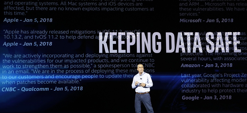 Intel CEO Brian Krzanich delivers a keynote speech at CES International Monday, Jan. 8, 2018, in Las Vegas.