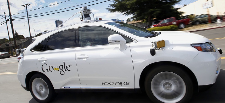 Google's self-driving Lexus car drives along street during a demonstration at Google campus in Mountain View, California.