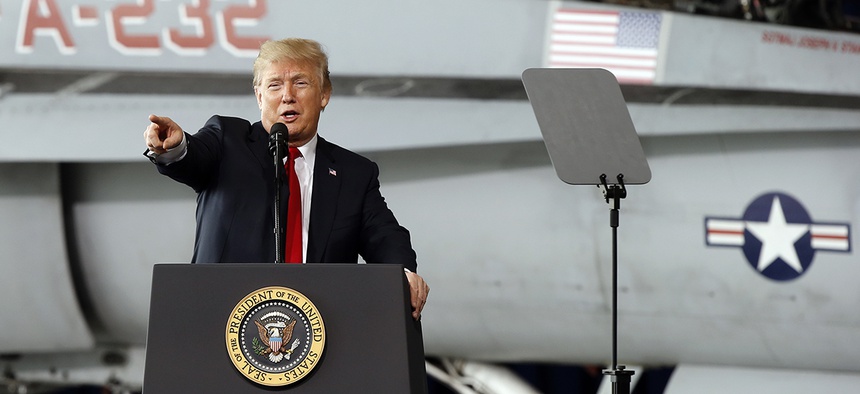 President Donald Trump speaks at the Marine Corps Air Station Miramar, in San Diego, Tuesday, March 13, 2018.
