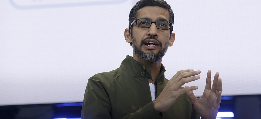 Google CEO Sundar Pichai speaks at the Google I/O conference in Mountain View, Calif.