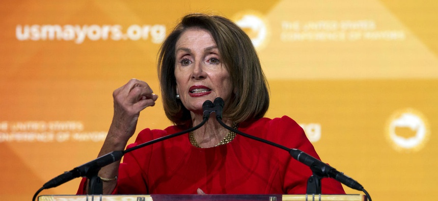 House Speaker Nancy Pelosi, D-Calif., speaks during the U.S. Conference of Mayors winter meeting Jan. 23 in Washington.