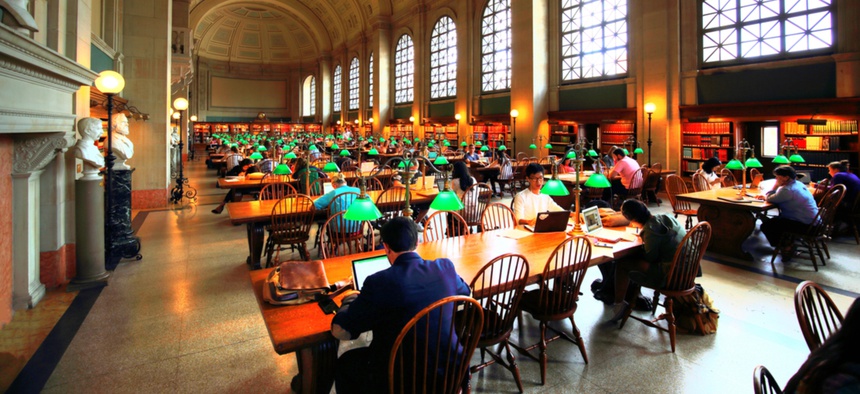 Patrons at a public library in Boston.