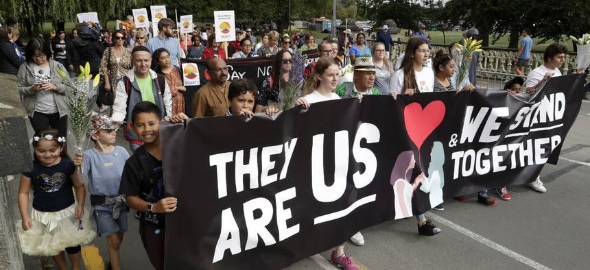 The "March for Love" following last week's mosque attacks in Christchurch, New Zealand, March 23.